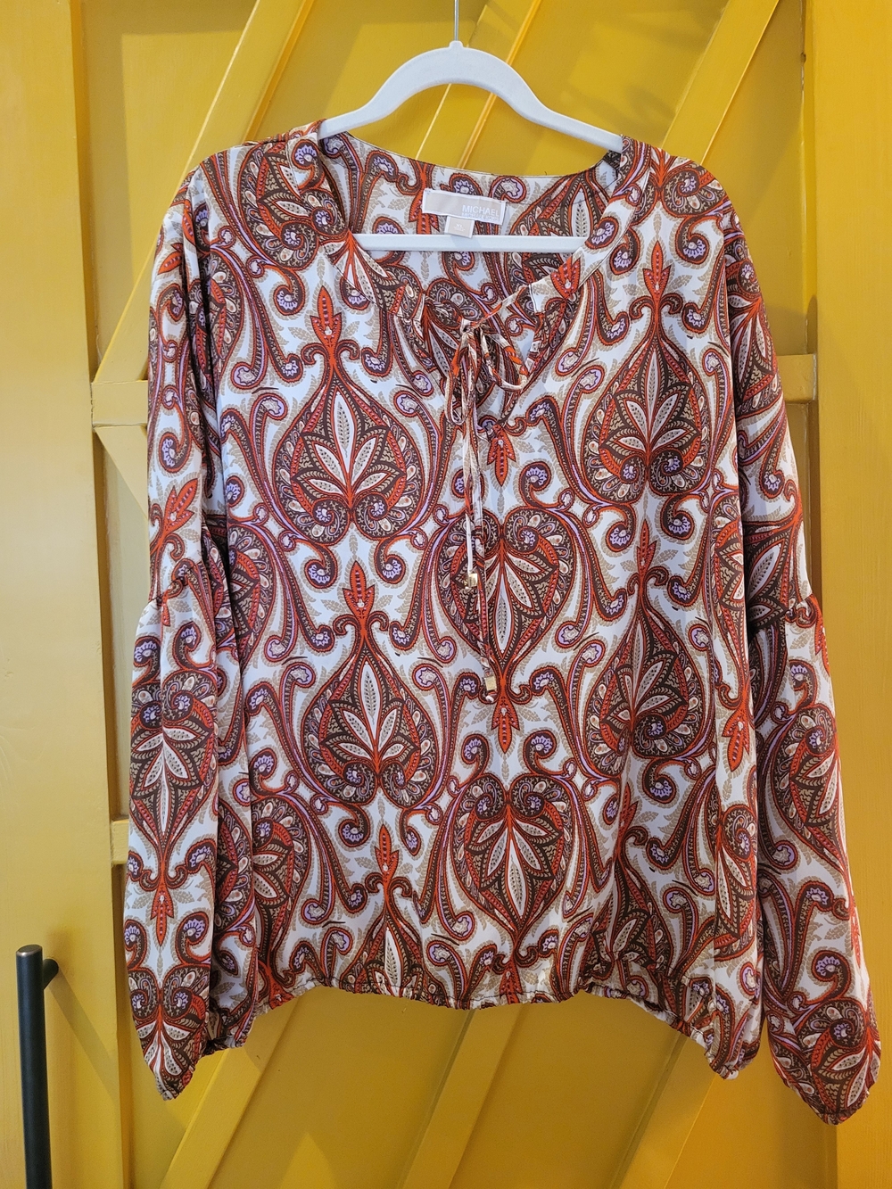 Michael Kors Red Paisley Tie-Front Blouse